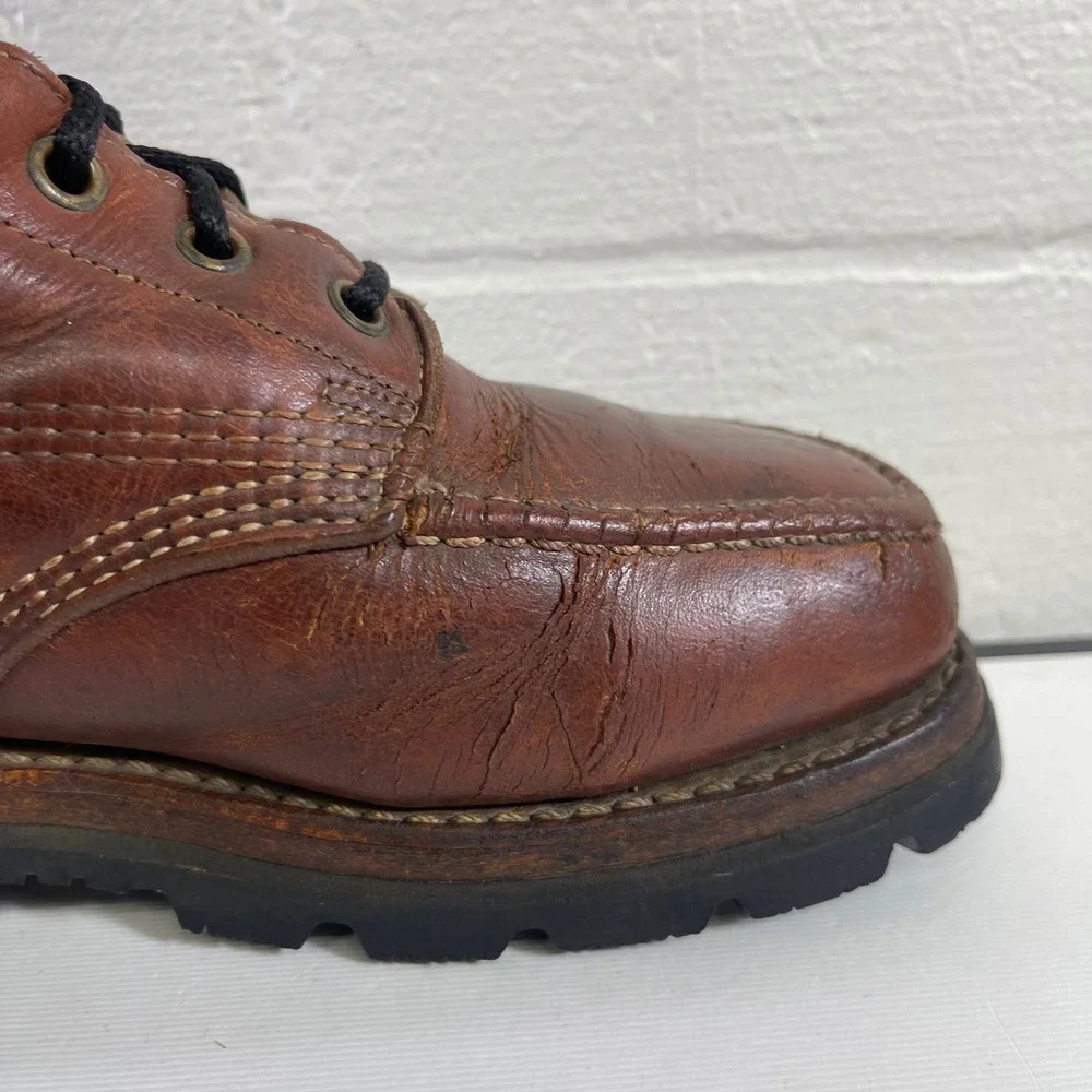 Vintage Thom McAn Insulated Brown Leather Work Ankle Boots Men's Size 7.5 D